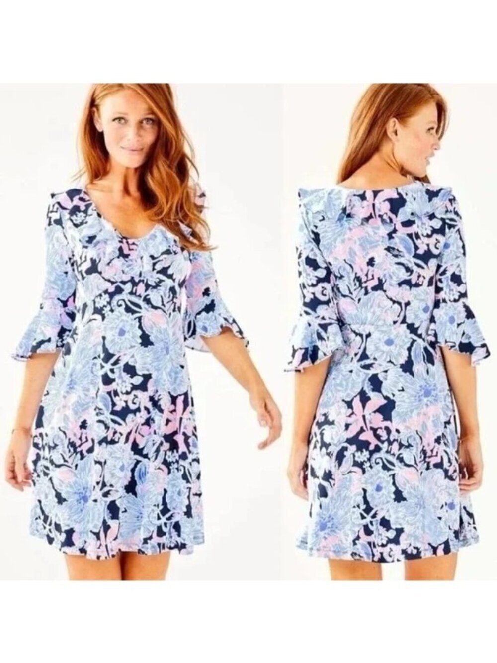 Lilly Pulitzer Stirling Dress Amore Please‎ Floral Print Blue Pink size XS